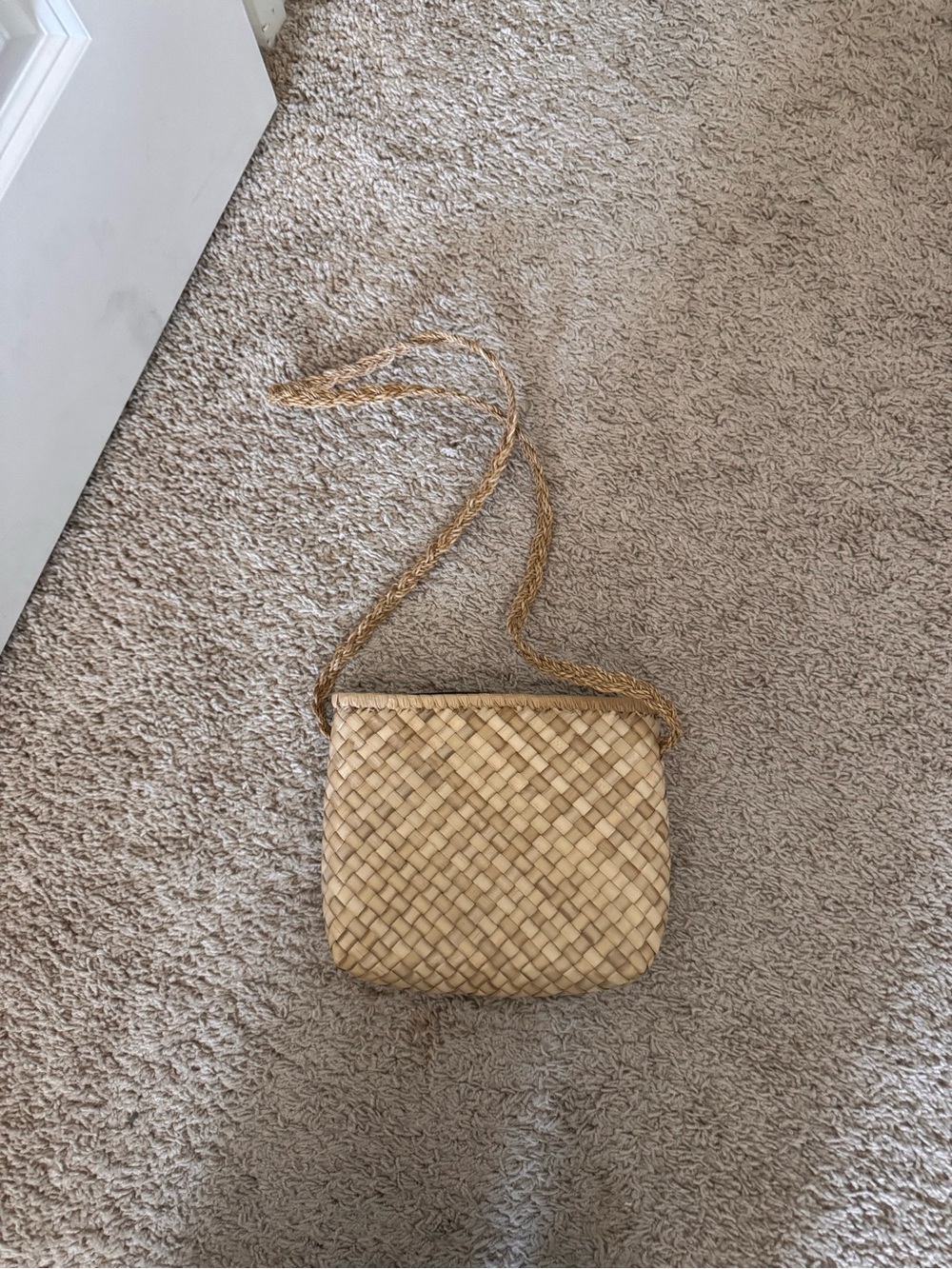 Woven Straw Crossbody Bag in Natural Tan